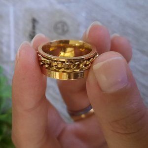 Gold-Plated, Wide Band Spinner Ring with Roman Numerals NWT! - Size 7